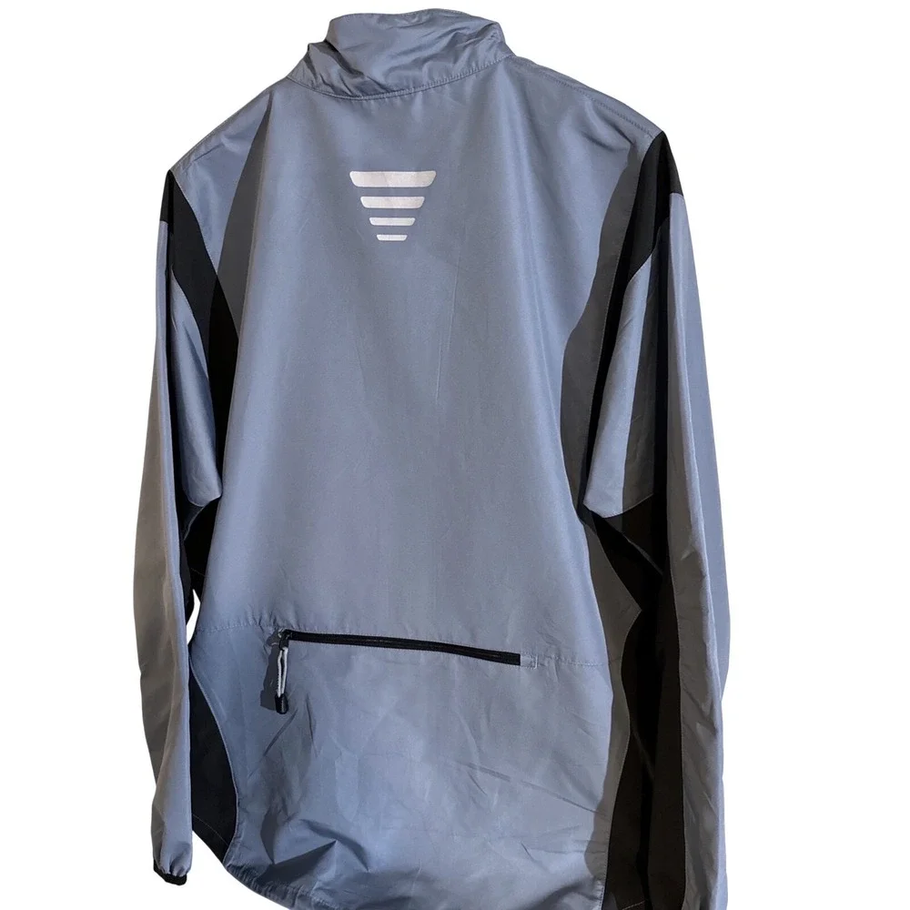 Reebok Windbreaker Jacket‎ Mens L Grey Black Full Zip Reflective Mock Neck Sport